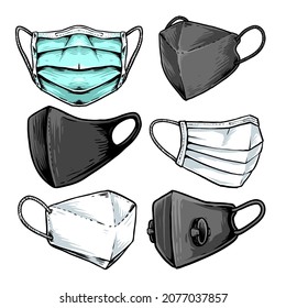 vector set of face mask hand drawn illustration