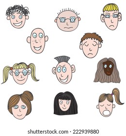 Vector set with faces of different people