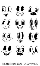 Vector set of faces with emotions. Different mood. Black and white flat illustration.