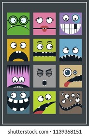 Vector Set of Faces of Funny Monsters 