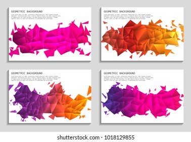 Vector set of faceted 3d crystal colorful shapes, banners. Faceted 3d shapes, crystal banners, horizontal orientation