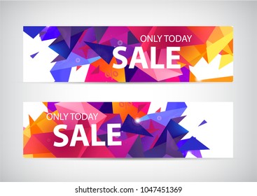 Vector set of faceted 3d shape sale banners. Use for web, ad, brochure, flyer. Product promotion, special offer