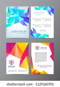 Vector set of faceted flyers, brochures, covers. Geometric astract background with logo.