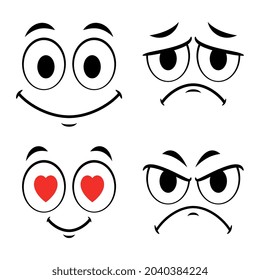 Vector Set of Facial Expressions on White Background