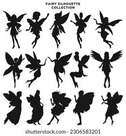 Vector set of fairies collection of girls fairy silhouettes