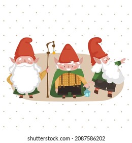 Vector set of fairy gnomes in children's cartoon style.