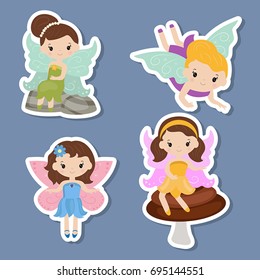 Vector set of fairy stickers. Fairies made in cartoon style.