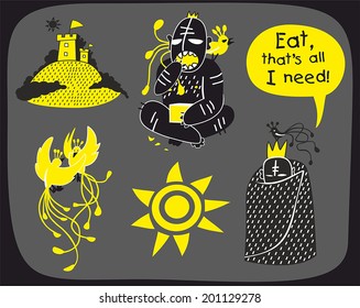 vector set of fairy tale characters and their attributes