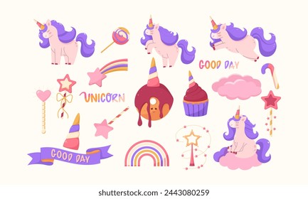 Vector set of fairy unicorns. Vector illustration