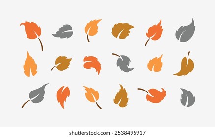 Vector Set of Fall Leaf Silhouette. Autumn Leaves of Plant and Trees Logo icons. Ecology, Environment, Nature Symbols.