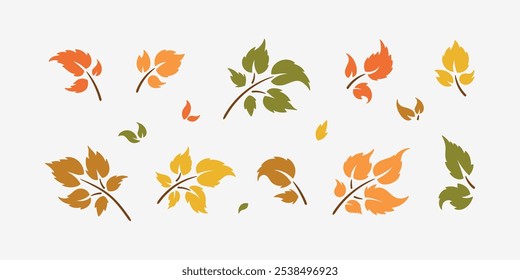 Conjunto Vetorial de Silhueta de Folha de Queda. Folhas de outono de Planta e Árvores ícones de logotipo. Ecologia, Meio Ambiente, Símbolos da Natureza.