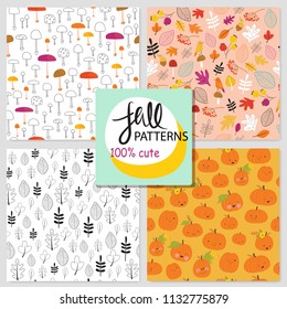 Vector set of fall patterns in cartoon style