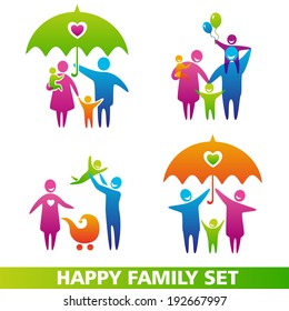 Vector set of family icons. Happy family concepts: father, mother, daughter and son together