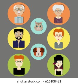 vector set of the family members in flat style