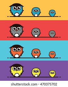 Vector set of family owls. Cartoon.