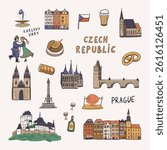 Vector set of famous european landmarks Czech Republic Prague. Hand drawn illustration.