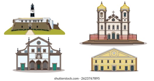 Vector set of famous place of Salvador,city from the state of Bahia, in Brazil
