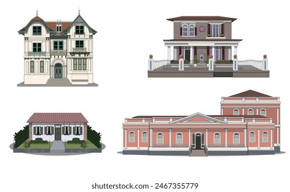 Vector Set of Famous Places in Petrópolis, a municipality in the city of Rio de Janeiro, Brazil. This vector set includes the princess house tourist attraction, a wax museum and 2 historical museums