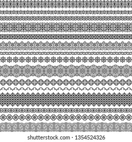 Vector set of fancy seamless brushes in oriental motifs. For frames, boarders, braid, edging in the lush eastern style. Traditional patterns for design of greeting cards, wedding invitations, textiles