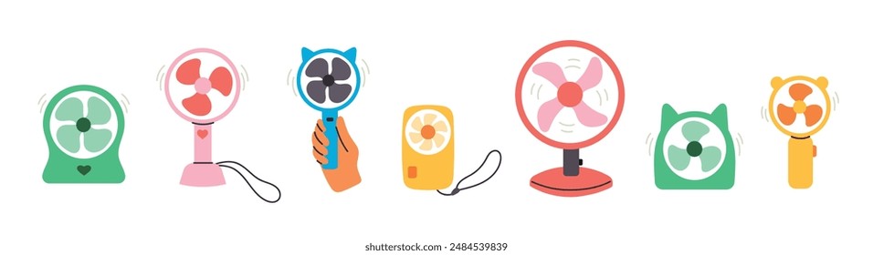 Vector set of fans of different types