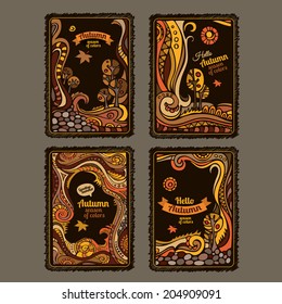 Vector set of fantasy decorative autumn cartoon cards design