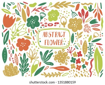 vector set of fantasy flowers and leaves in folk style flat cartoon design great design element for cards, posters, leaflets, wedding, birthday and holiday banners vintage floral decoration