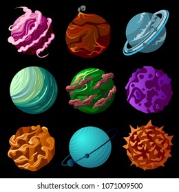 Vector set of fantasy planets