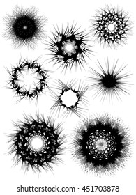 Vector set. Fantasy wheels, isolated on white background. Surrealistic design elements, logo templates.Mandala.