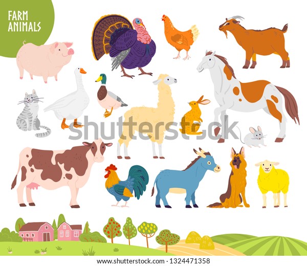 Vector Set Farm Animal Pig Chicken Stock Vector (Royalty Free ...