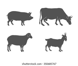 vector set of farm animals  cow, sheep, goat, pig