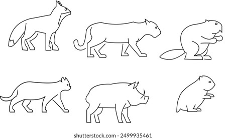  Vector set of farm animals flat icons. Contains icons cow, horse, goat, goose, donkey, rooster, pig, duck and more. Pixel perfect. simple vector icons with transparent background.