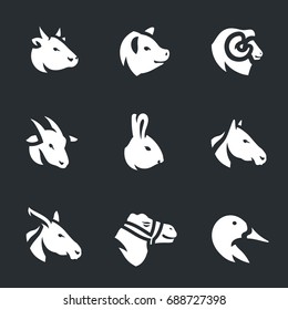 Vector Set of Farm Animals Icons.
