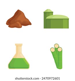 Vector set of farm elements  heap of soil, grain storage, fertilizer, and fresh vegetables