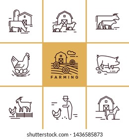 Vector set of farming and farm animals that are great for illustrations, infographics and logos of stores or other businesses. Icons isolated on white background.