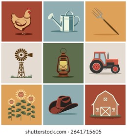 A vector set of farm-related icons, perfect for agricultural and rural-themed designs