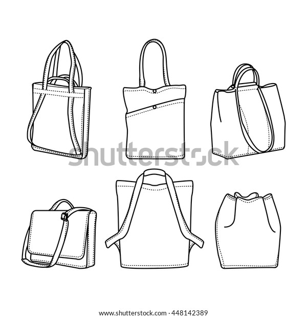 Vector Set Fashion Bags Hand Drawn Stock Vector (Royalty Free) 448142389