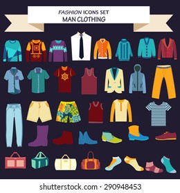 Vector Set of Fashion collection of man wardrobe. Various male clothing