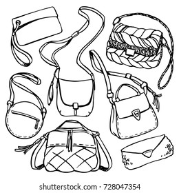 Vector set of fashion handbags.