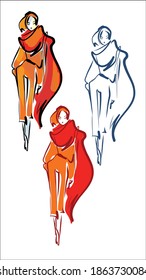 
VECTOR set moda hecha a mano Fondo con la bella joven   mujer de diseño 