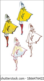 
VECTOR set fashion handmade Background with the beautiful young   woman in raincoat for design 