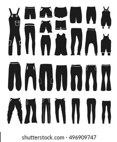 vector set of fashion icons and items of pants silhouettes clothing