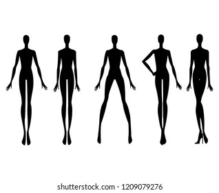Vector Set Fashion Model Silhouettes. This fashion illustration is perfect for a variety of different design projects.Vector illustration in a flat design. 