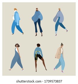 Vector Set von Modellen Illustration, gekleidete Mädchen in Pose  