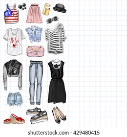 Vector set with fashion and perfume elements Digital watercolor