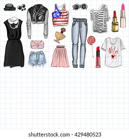 Vector set with fashion and perfume elements Digital watercolor