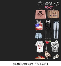 Vector set with fashion and perfume elements Digital watercolor