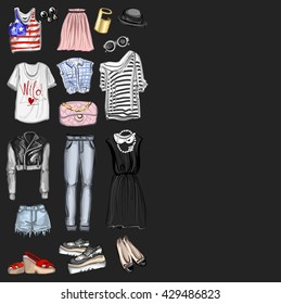 Vector set with fashion and perfume elements Digital watercolor