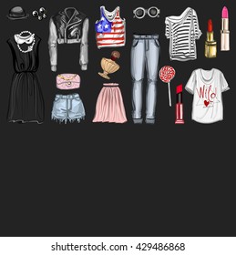 Vector set with fashion and perfume elements Digital watercolor