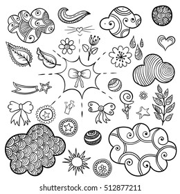 Vector set of fashionable patches elements like heart, flower, mail, cloud, leaf, sun.
