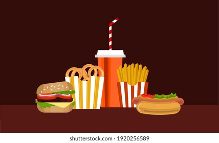 Vector set of fast food. Colorful illustration in flat style.